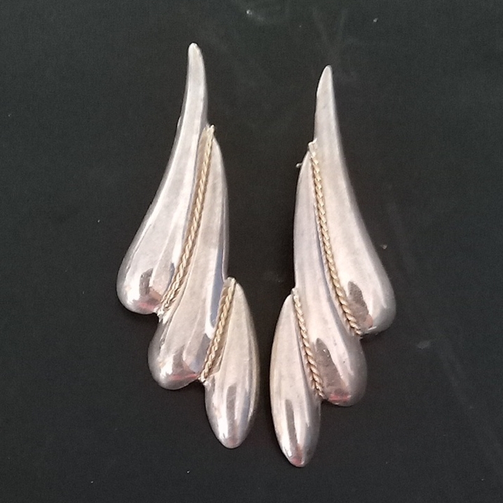 925 Elegant Silver-Tone Dangle Earrings with Gold Accent - Women Jewelry